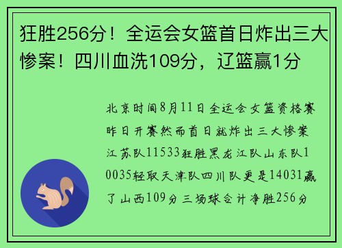 狂胜256分！全运会女篮首日炸出三大惨案！四川血洗109分，辽篮赢1分